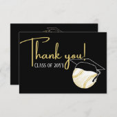 白黒金ゴールド野球卒業ボールキャップ サンキューカード (正面/裏面)