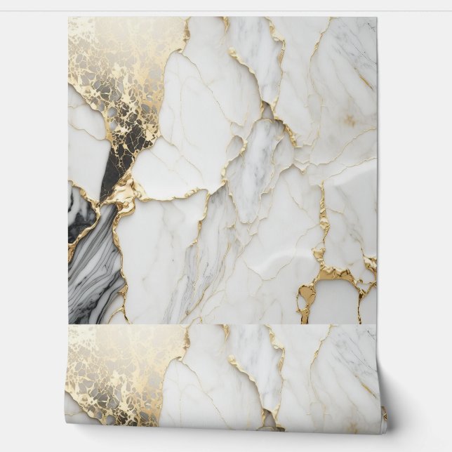 白黒金ゴールド静脈大理石 壁紙 (ほどく)