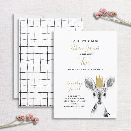 白黒金ゴールド鹿ベビー2nd誕生日 招待状