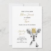 白黒金ゴールド鹿ベビー2nd誕生日 招待状 (正面)