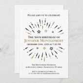 白黒金ゴールド50th誕生日パーティー花火 招待状 (正面/裏面)