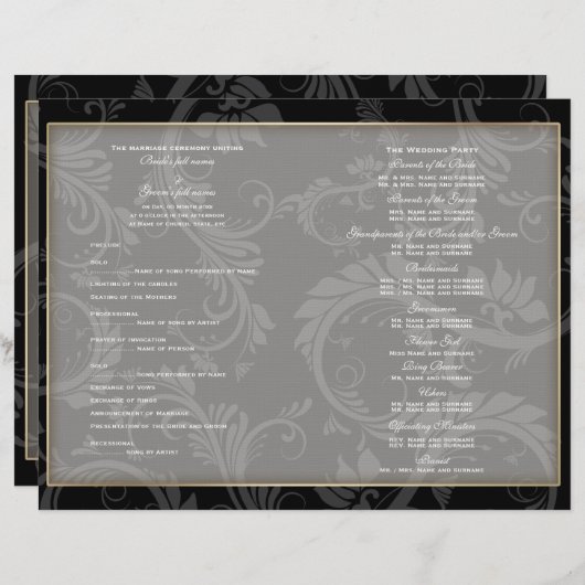 白黒金ゴールド「ウェディングプログラ結婚ム」の (正面/裏面)