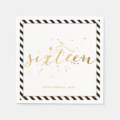 白黒金ゴールドSweet sixteen16誕生日 スタンダードカクテルナプキン (正面)