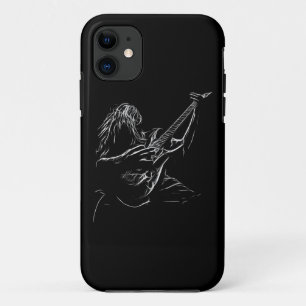 白黒金属のギター奏者のイラストレーション iPhone 11 ケース