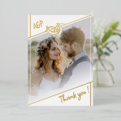 白黒金結婚箔の写真サンキューカード 箔招待状 (立ち正面)