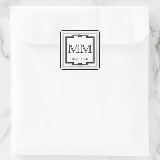 白黒銀アールデコフレームモノグラムシール スクエアシール (バッグ)