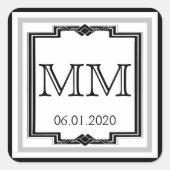 白黒銀アールデコフレームモノグラムシール スクエアシール (正面)