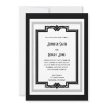 白黒銀アールデコ結婚式招待状