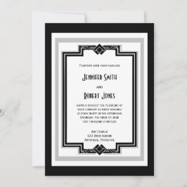 白黒銀アールデコ結婚式招待状 招待状