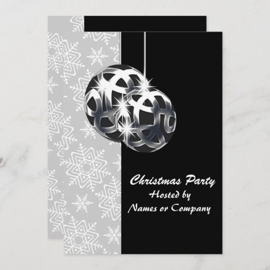白黒銀クリスマスのテーマパーティー 招待状 (正面/裏面)