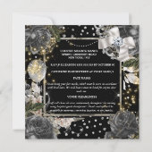 白黒銀バラみすぼらしいシックな泡状グリッター 招待状 (裏面)