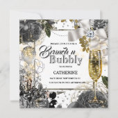 白黒銀バラみすぼらしいシックな泡状グリッター 招待状 (正面)