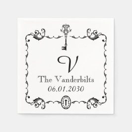 白黒鍵モノグラム結婚ズ スタンダードカクテルナプキン