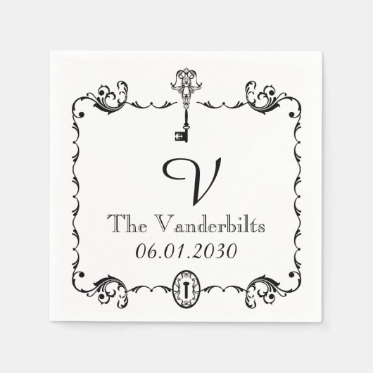 白黒鍵モノグラム結婚ズ スタンダードカクテルナプキン (正面)