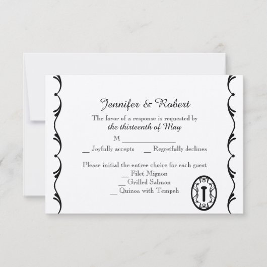 白黒鍵結婚の応答カード 出欠カード (正面)