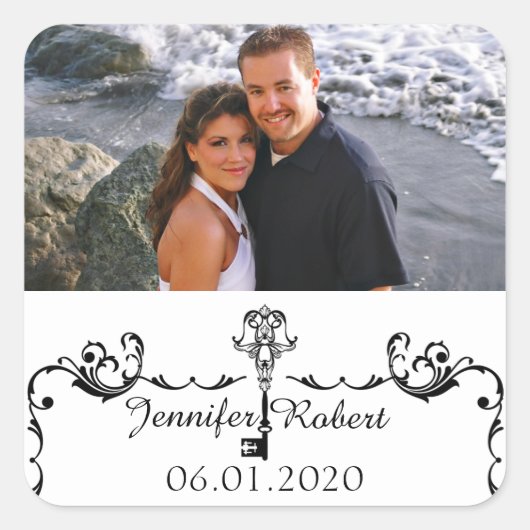 白黒鍵結婚式の引き出物シール スクエアシール (正面)