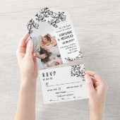 白黒開花ブランチ写真結婚ズ オールインワン招待状 (貼ってはがせる)