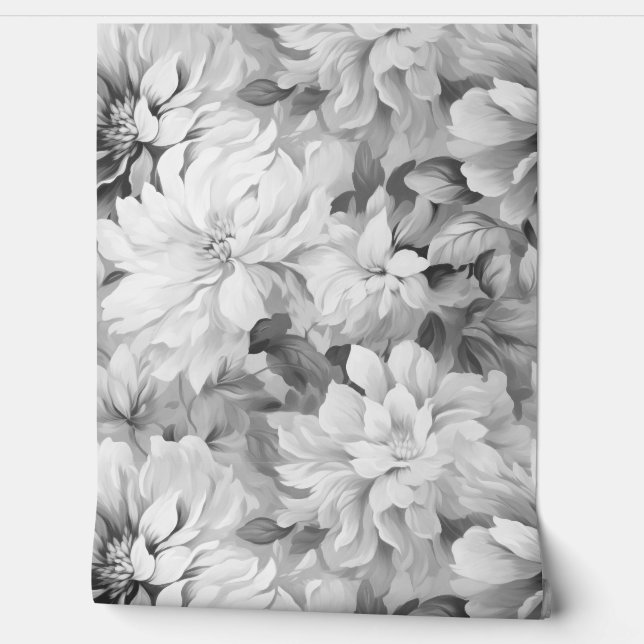 白黒開花：油絵画皮&スティック 壁紙 (ほどく)