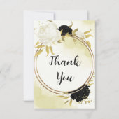 白黒離れ花結婚金ゴールド サンキューカード (正面)