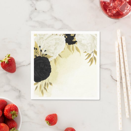 白黒離れ花結婚金ゴールド スタンダードカクテルナプキン (インサイチュ)