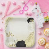 白黒離れ花結婚金ゴールド ペーパープレート (パーティー)