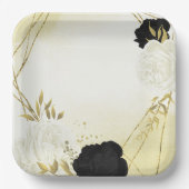 白黒離れ花結婚金ゴールド ペーパープレート (正面)