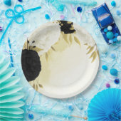 白黒離れ花結婚金ゴールド ペーパープレート (パーティー)