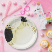 白黒離れ花結婚金ゴールド ペーパープレート (パーティー)