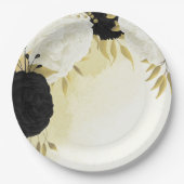 白黒離れ花結婚金ゴールド ペーパープレート (正面)