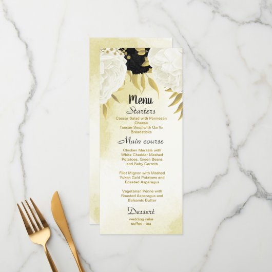 白黒離れ花結婚金ゴールド メニュー (正面/裏面インサイチュ)