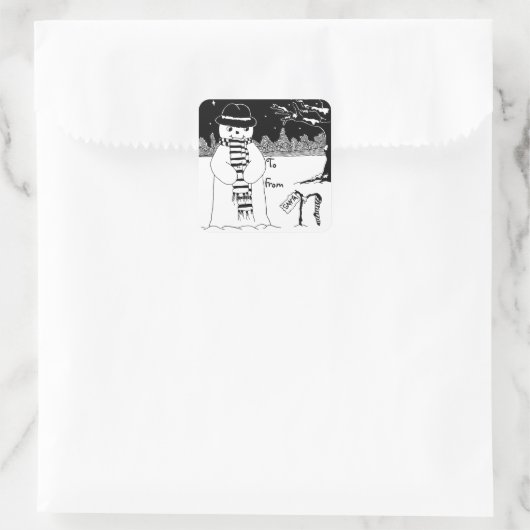 白黒雪の可愛い雪男の写真 スクエアシール (バッグ)