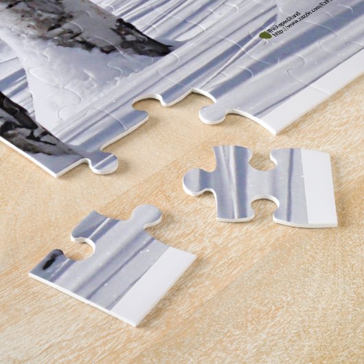 白黒雪の《植物》アスペンの木の幹の写真 ジグソーパズル (側面)