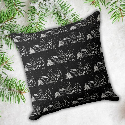 白黒雪国町 クッション