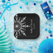 白黒雪片の冬の結婚式 ペーパープレート (パーティー)