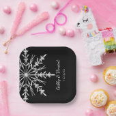 白黒雪片の冬の結婚式 ペーパープレート (パーティー)