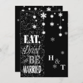 白黒雪食べ結婚結婚した飲料 招待状 (正面/裏面)