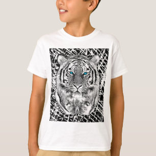 白黒青い目のトラのグラフィック Tシャツ