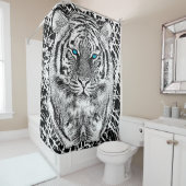 白黒青い目のトラの頭部 シャワーカーテン (インサイチュ)