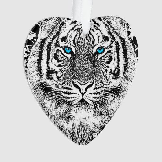 白黒青い目のトラは縞で飾ります オーナメント (正面)