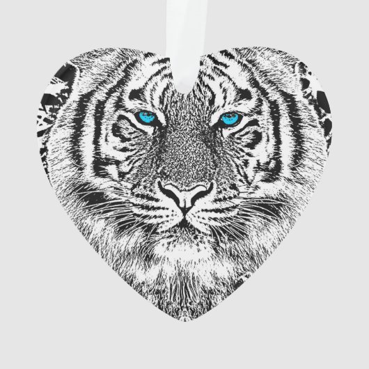 白黒青い目のトラは縞で飾ります オーナメント (裏面)