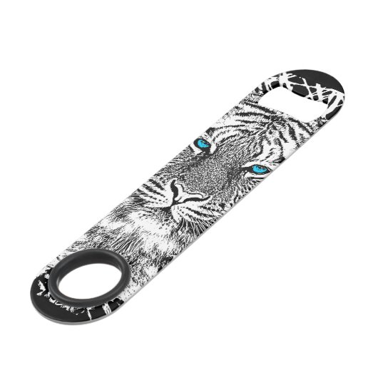 白黒青い目のトラは縞で飾ります スピード栓抜き (正面アングル)