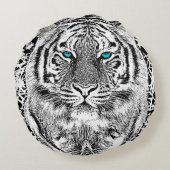 白黒青い目のトラは縞で飾ります ラウンドクッション (裏面)