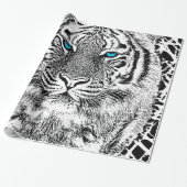 白黒青い目の野生のトラの顔 ラッピングペーパー (アンロールド)