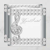 白黒音楽トレブルクレフ、 音符記号発表会 招待状 (正面/裏面)