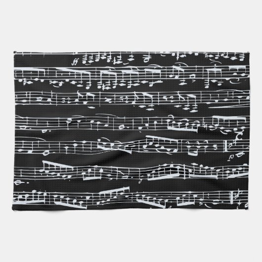 白黒音楽ノート キッチンタオル (横)