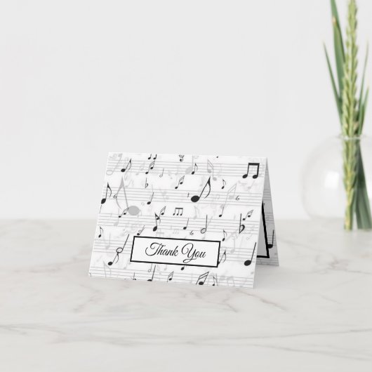 白黒音符パターンテーマミュージシャン サンキューカード (正面)