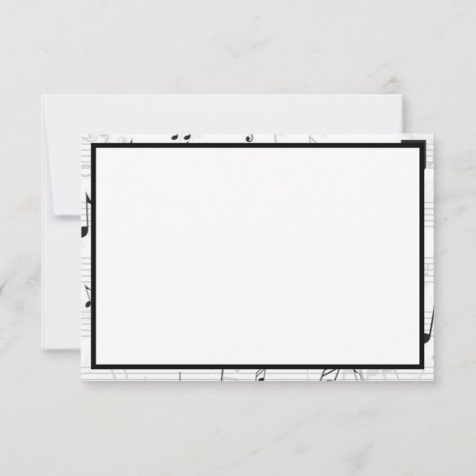 白黒音符パターンテーマミュージシャン サンキューカード (裏面)