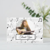 白黒音符パターンミュージシャン写真 サンキューカード (スタンド正面)
