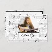白黒音符パターンミュージシャン写真 サンキューカード (正面/裏面)