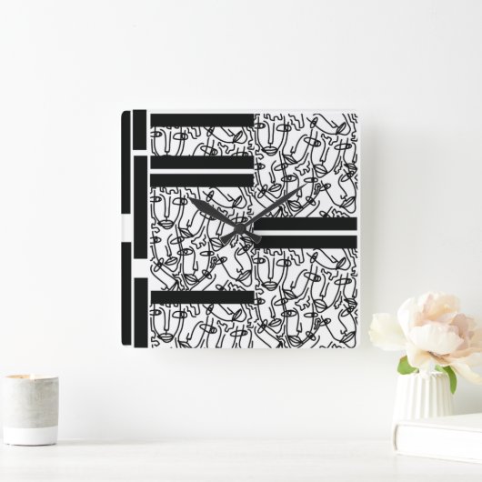 白黒顔ウォールクロック スクエア壁時計 (ホーム)